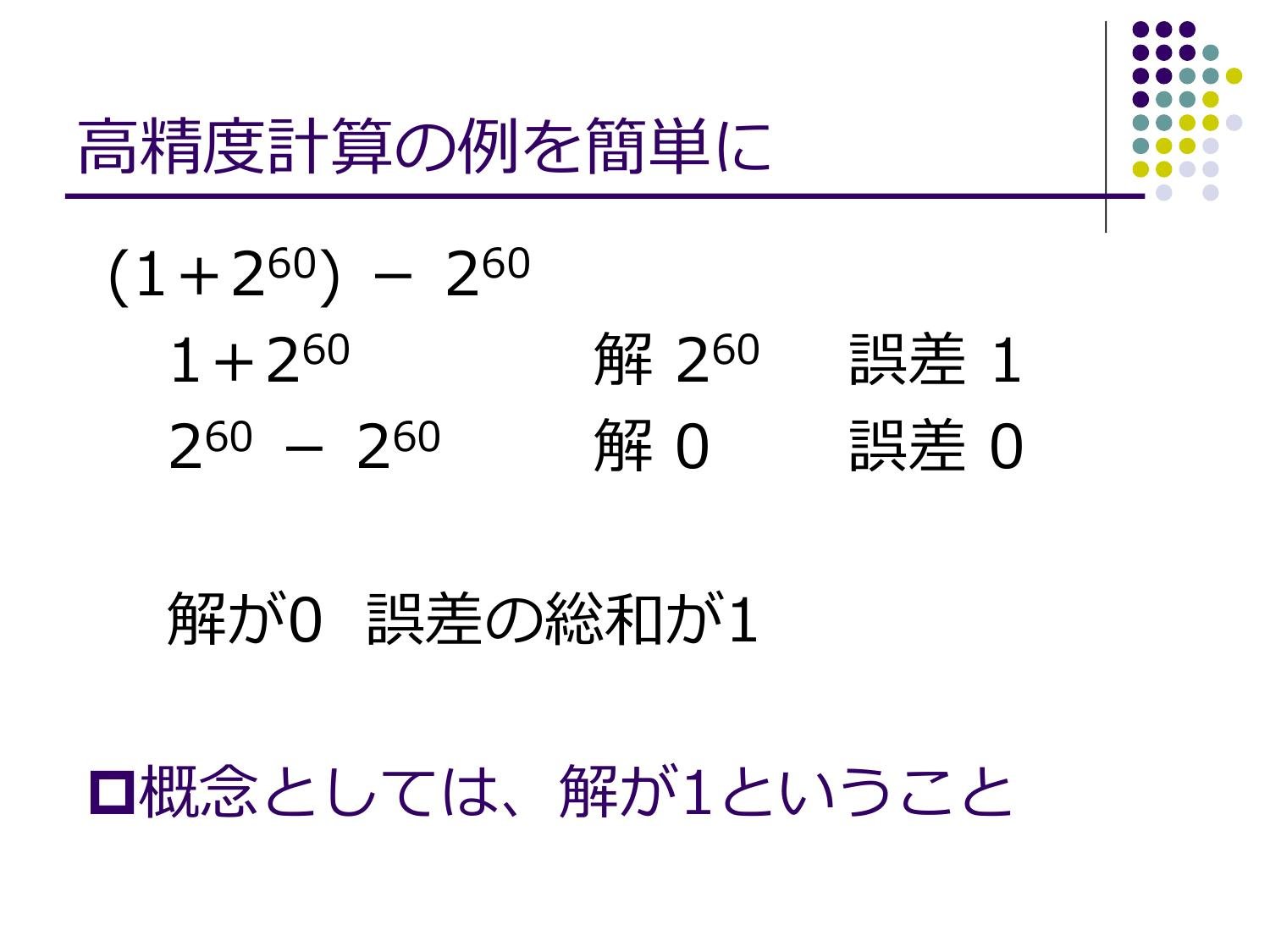 浮動⼩数点演算の無誤差変換と⾼精度計算 page 14