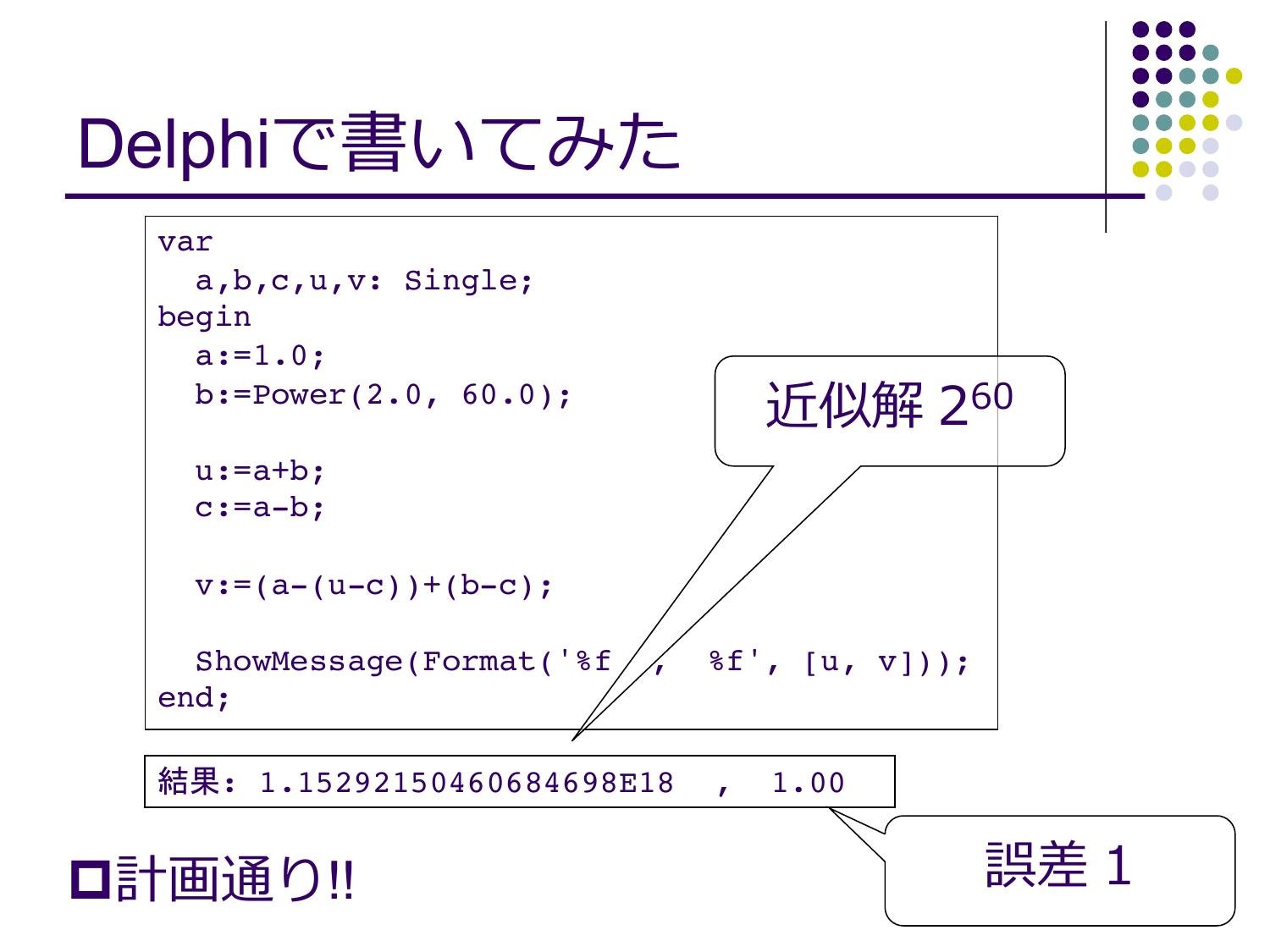 浮動⼩数点演算の無誤差変換と⾼精度計算 page 18